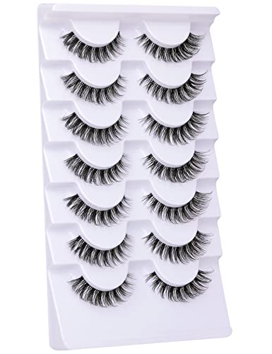 False Eyelashes Natural Look Eye Lashes Wispy CC Curl Russian Eyelashes 14mm Clear Band Strip Lashes That Look Like Extensions Cat Eye Lashes Pac