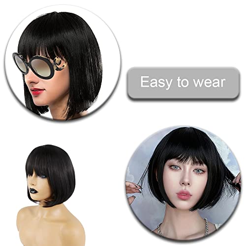 Black Bob Wig with Fringe Straight,Short Synthetic Straight Wig for Women,Bob Hair Wig Party Cosplay Costume for Women Ladies