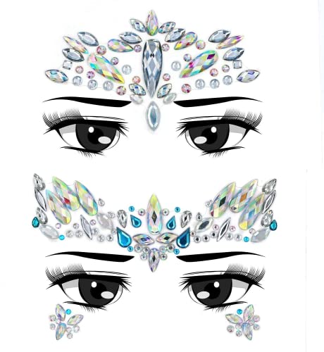 Face Gems, 9 Pcs Women Face Crystal Face Glitter Rhinestone Bindi Temporary Tattoo Face Eyebrow Body Stickers for Rave Festival Party