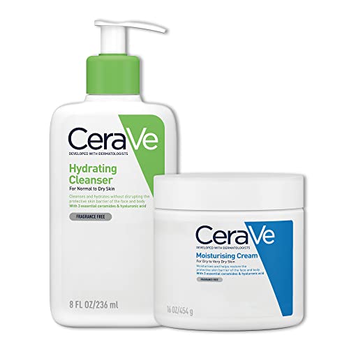 CeraVe Deep Hydration 2-Step Routine for Dry Skin | Cleanser 236 ml and Moisturising Cream 454 g