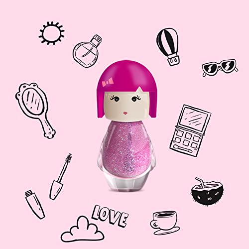 Dolly Nail Polish Set 24 Modern Colours Doll-Shaped Bottles Non-Toxic Strawberry Scented Water-based Peel-Off (Set B)
