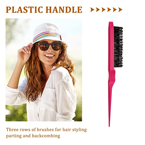 Fuyamp 3 Pcs Back Combing Brushes Teasing Hair Brush Set, Plastic Three Row Bristle Hair Brush Teasing Comb Grooming Combs Sturdy for Men Women H