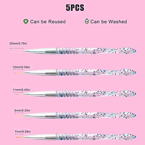 SAVITA 5pcs 7/9/11/15/20mm Fine Nail Painting Brushes, Acrylic Crystal Nail Art Liner Brush Nylon Brush Head Nails Tools for DIY Design