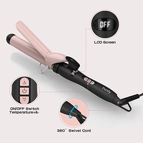 Pretfy Curling Tongs, 32mm Curling Iron 1.25" Hair Curler Professional Ceramic Curling Wand, LCD Display, Adjustable Temperature from 60 ~ 220 °C