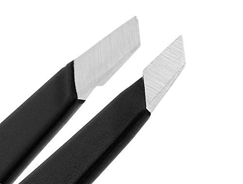 Eyebrow Tweezers Stainless Steel Facial Hair Removal Tweezers in Black Matte with Slanted Tip for Easy Plucking by AURAY