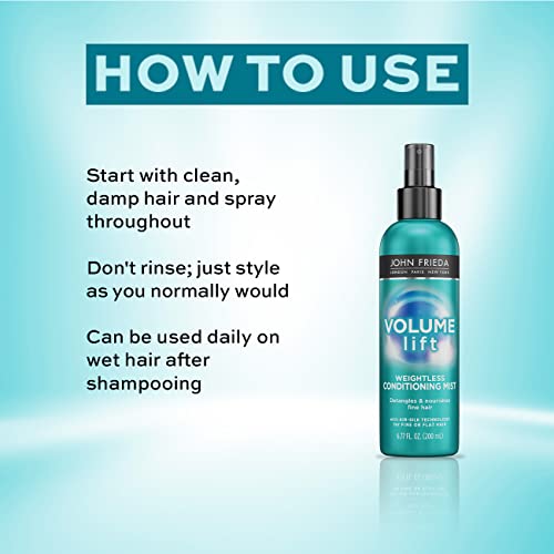 John Frieda Volume Lift Lightweight Conditioning Mist 200 ml, Leave-in Spray Detangling Conditioner for Flat Hair