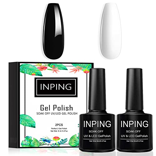 INPING Nail Art Liner Gel Polish, 2 Basic Colors Black White Liner Painted Gel Set Soak-Off UV/LED Nail Varnish Line Pen for Drawing Liner Swirl