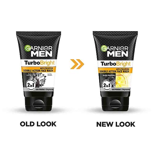 Garnier Men Power White Dounle Action Face Wash for Anti pollution & Instant Whitening with Balck Charcoal & Icy Clay Complex - 100 Gram