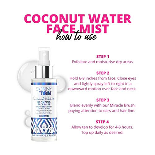 Skinny Tan Coconut Water Tanning Face Mist - Streak Free & Lightweight Fake Tan with Q10, Vitamin E, Vitamin C & Hyaluronic Acid, Cruelty-Free &