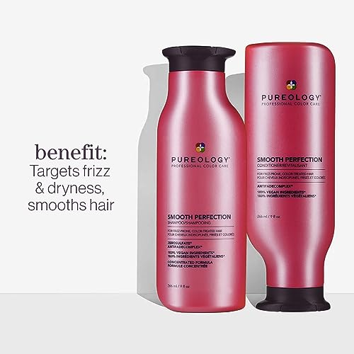 Pureology Smooth Perfection, Shampoo, For Frizz-Prone, Colour Treated Hair, Vegan Formulas, Sulphate Free for a Gentle Cleanse