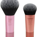 REAL TECHNIQUES Mini Brush Foundation and Blush Duo, Travel Size, For Loose Blush and Liquid Foundation, 2 Piece Set, Multicolor