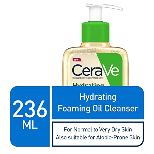CeraVe Hydrating Foaming Oil Cleanser for Normal to Very Dry Skin with Squalane, Triglyceride and 3 Essential Ceramides (For Face and Body), Clea