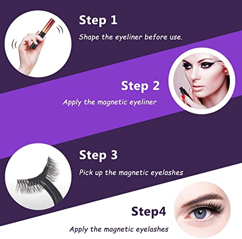 Magnetic Eyelashes with Eyeliner,2 Tubes of Magnetic Eyeliner and Updated 5 Pairs Magnetic Eyelashes Natural Look, Reusable Magnetic Lashes with