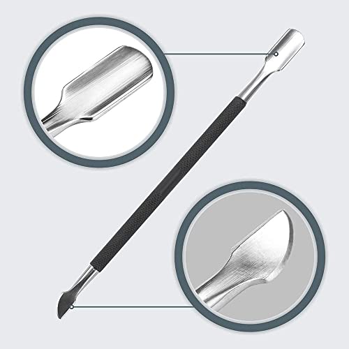 Cuticle Nipper with Cuticle Pusher-Professional Grade Stainless Steel Cuticle Remover & Cutter-Durable Manicure and Pedicure Tool (Black)