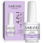 Saviland 4-in-1 Nail Glue Gel - 15ML Gel Nail Glue, Glue Gel for Press on Nails & Fake Nails, Gel Base Strengthen for Nails, Slip Solution for Po