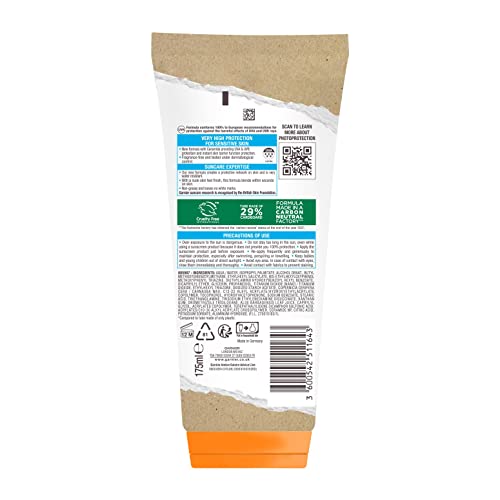 Garnier Ambre Solaire SPF 50+ Sensitive Advanced Sun Cream, For Sensitive Skin, Water Resistant & Non-Greasy Sunscreen, SPF 50 UVA & UVB Protecti