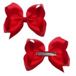 2Pcs Ribbon Hair Bow Clips Barrettes, 3 inch Ponytail Holder Bow Hair Bow with Duckbill Clip for Children Kids Girls Women(red)
