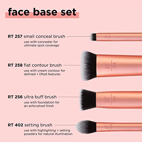 Real Techniques Face Base Makeup Brush Kit, For Concealer, Foundation, & Contour, Works With Liquid, Cream & Powder Products, Staples For Blendin