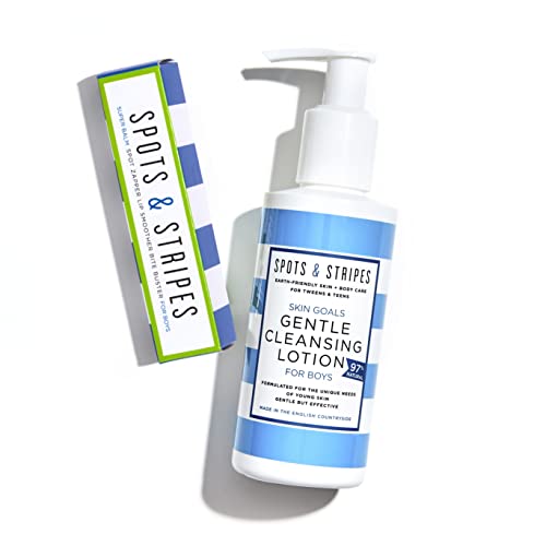 Spots & Stripes - Skin Goals Gentle Cleansing Lotion for Boys, the Perfect Starter Face Wash for Teen and Young Skin with Virgin Coconut, Kukui a
