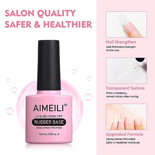 AIMEILI 5 in 1 Rubber Base Gel For Nails, Clear Gel Nail Polish UV LED Soak Off, Elastic Rubber Base Coat Nail Strengthener Nail Rhinestones Glue