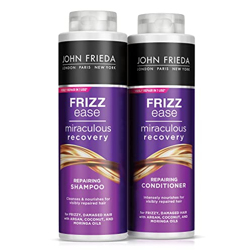 John Frieda Frizz Ease Miraculous Recovery Shampoo and Conditioner Duo Pack 2 x 500ml, Repairing and Smoothing Shampoo and Conditioner Bundle for