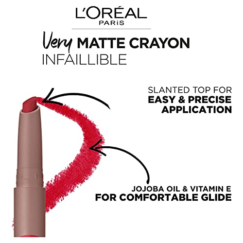 L'Oreal Paris Infallible Very Matte Lip Crayon Lipstick, Smudge Proof, Pink Lipstick, 111 A Little Chilli, 1 kg