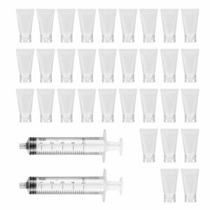 Yibaijia 30 PCS 30ml Refillable Tubes Bottle, Travel Makeup Container, Cosmetic Sample Bottles with 2 PCS Dispensing Tool for Shampoo, Facial Cle