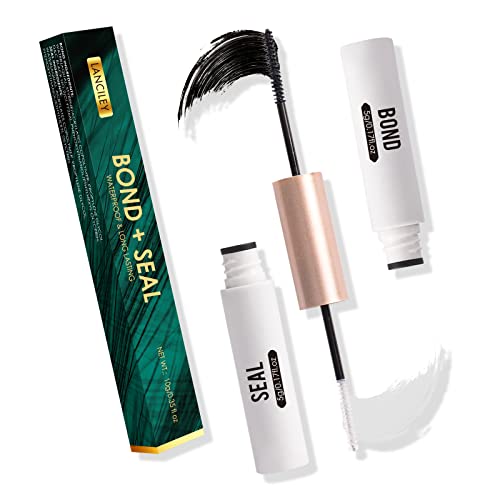 Lanciley Eyelash Glue 2 Pcs Super Strong Hold Clear False Eyelash Glue with Brush Applicator Eyelash Adhensive Glue for Strip Lash Cluster Lashes