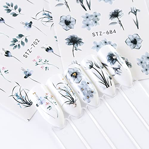 Cyalean Nail Art Stickers, 24 Sheets Water Transfers DIY Art Nail Stickers Self Adhesive Colorful Flowers Watermark Nail Sticker for Women Girls