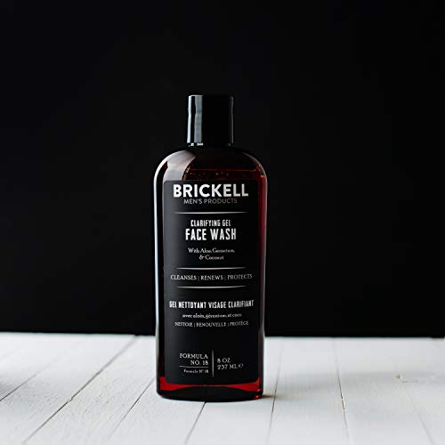 Brickell Men's Clarifying Gel Face Wash for Men, Natural and Organic Rich Foaming Daily Facial Cleanser Formulated With Geranium, Coconut and Alo