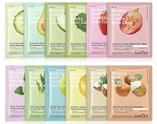 Organic Face Mask,Fruit Extracted Beauty Face Mask Multipack,Castor Oil Face Mask Sheet,Skincare Facial Mask Sheets,Shea Butter Extract & Moistur