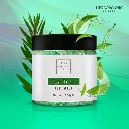 HerbOrganic Antibacterial Tea Tree Foot Scrub – 200 g – Exfoliates, Moisturizes and Cleanses – Helps with Corns, Calluses, Athlete Foot, Jock Itc