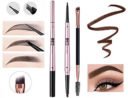 Mihqy 2 PCS Eyebrow Pencil Waterproof with Brow Brush, Dual Ended Eyebrow Pen, Automatic Makeup Cosmetic Tool(Dark Brown)