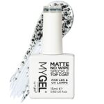 MYGEL by Mylee Nail Gel Polish Matte No-Wipe Speckle Top Coat 15ml, UV/LED Soak-Off Nail Art Manicure Pedicure for Professional, Salon & Home Use