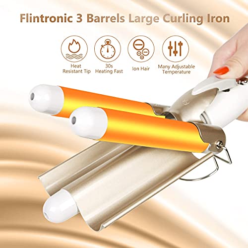 flintronic Hair Curler, 3 Barrels Curler Ceramic Curling Iron Wand Hair Wavers with Two Gear Temperature Control, 25mm Curling Tongs Crimping Bub