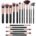 Lospu HY Makeup Brushes Sets 18-Piece Rose Golden Premium Synthetic Wood Handle Face and Eye Make-up Brushes for Foundation, Powder, Concealers,