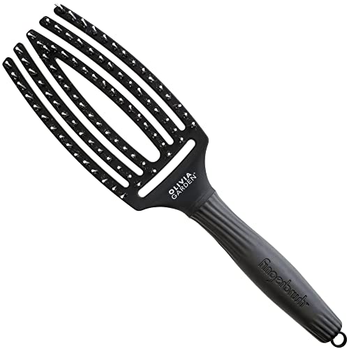 Fingerbrush Combo Medium - Styling Hair Brush for Dry & Detangled Medium Hair - Curved Head Scalp Massage - Boar & Nylon Bristles for Natural Shi