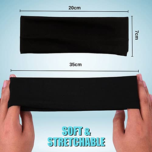 Gekvo 7cm Black Unisex Headbands for women’s hair – Stretchy Head Band for doing Workout, Yoga, Makeup, Running Headband - Breathable Hair Band f