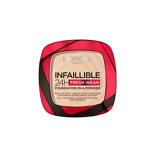 L'Oréal Paris Infallible 24H Fresh Wear Foundation in a Powder, Full-coverage, Longwear, Weightless Smooth Finish, Water-proof and Transfer-proof