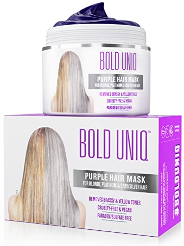 Purple Hair Mask for Blonde, Platinum and Silver Hair - B Uniq Blue Masque to Reduce Brassiness and Condition Dry, Damaged Hair - Sulfate Free To