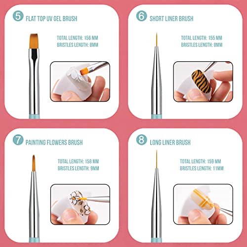 KINGMAS 8Pcs Nail Art Brushes, Nail Gel Polish Painting Brush Drawing Pen, Nail Liner Brush Set for Gel Polish Manicure Salon DIY at Home