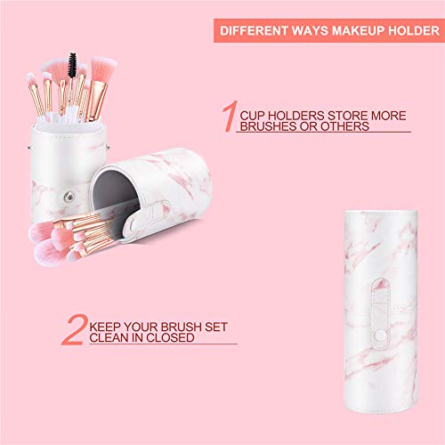Makeup Brushes Sets Glamour Gaze 16PCS Pink Marble Make up Brushes Foundation Eyeshadow Concealer Eyebrow Blush Brush Set With Makeup Brush Holde