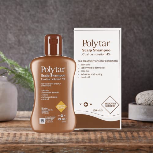 Polytar Scalp Shampoo 150ml, Treats Psoriasis, Seborrhoeic Dermatitis, Eczema, and Dandruff, Soothes Itchy, Scaly Scalps, Contains Coal Tar