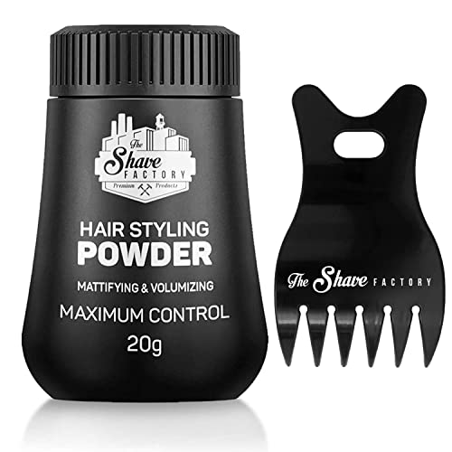 The Shave Factory Hair Styling Powder - Mattifying and Volumizing Powder, with comb types suitable for all areas of use, hair comb and powder wax