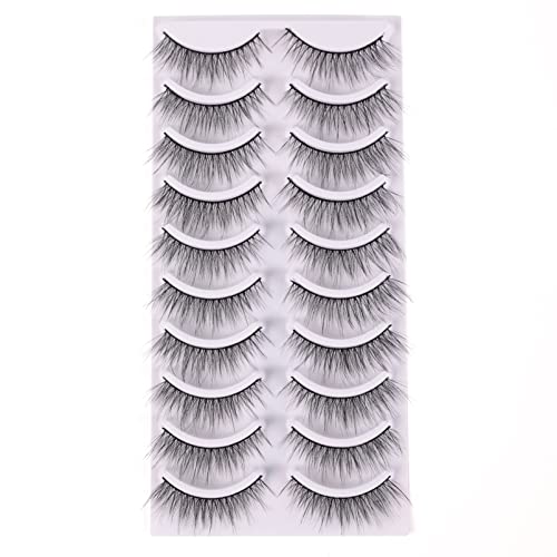 False Eyelashes 17mm Faux 3D Mink Lashes Natural Look Fluffy Cat Eye Wispy Lashes Pack by KASHBIS, 10 Pairs