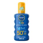 NIVEA SUN Kids Protect & Care Coloured Spray SPF 50+ (200 ml) Sunscreen Spray with SPF 50 Suncream for Kids’ Delicate Skin, Immediately Protects