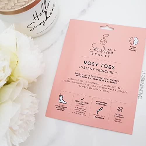 Seoulista Beauty Rosy Toes Instant Pedicure – At Home Foot Mask Treatment — Soothe and Hydrate Dry, Cracked Skin — Revitalise Neglected Feet— Wit
