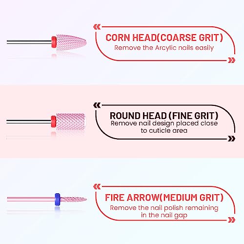 Professional Ceramic Nail Drill Bits Set, 3Pcs Universal 3/32'' Acrylic Nail File Bits for Manicure Pedicure, Cuticle Gel Nail Polishing - Nail D