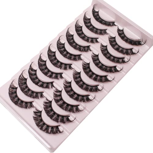 Russian Strip Lashes Natural Look Short Natural Waterproof Thick False Eyelashes 10 Pair Fluffy Volume Faux Mink Lashes Pack (15mm)