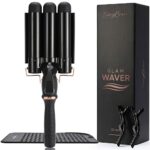 3 Barrel Curling Iron, Triple Hair Waver & Crimper Wand for Beach Waves, Ceramic Tourmaline with Adjustable Temperature - Glam Waver, Black